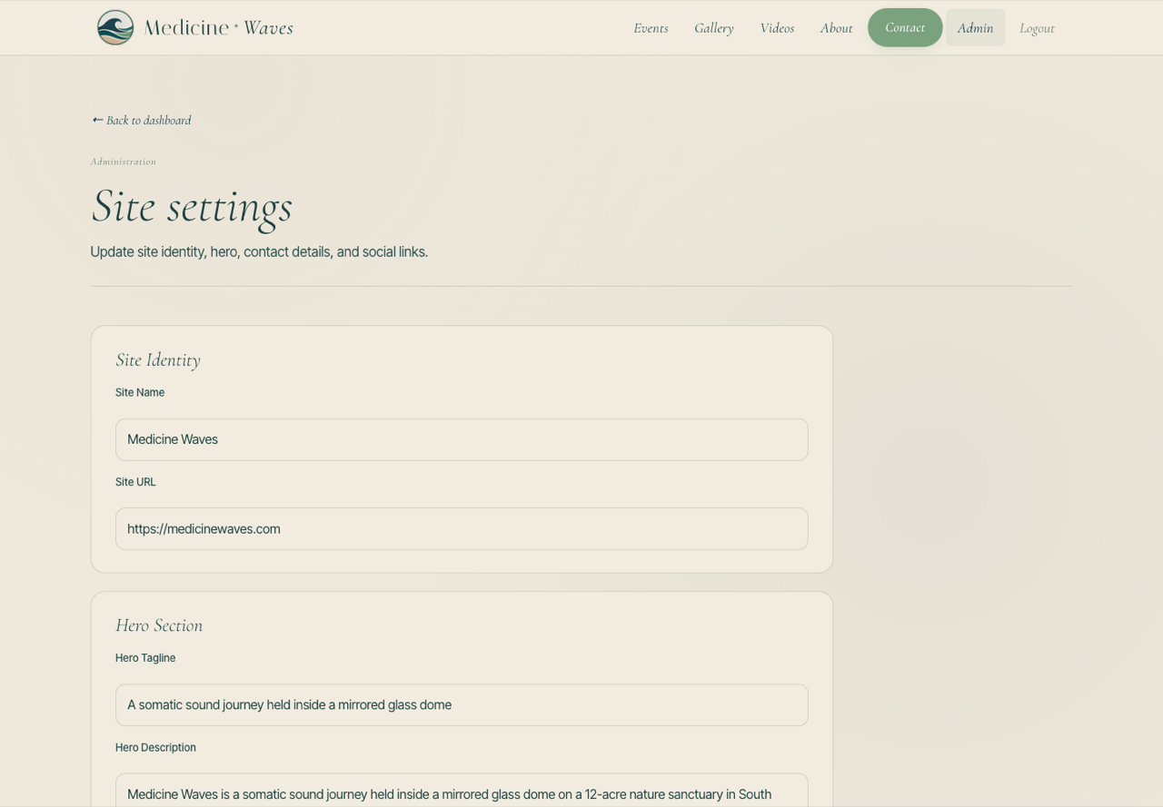 Medicine Waves Website, with CMS: Settings